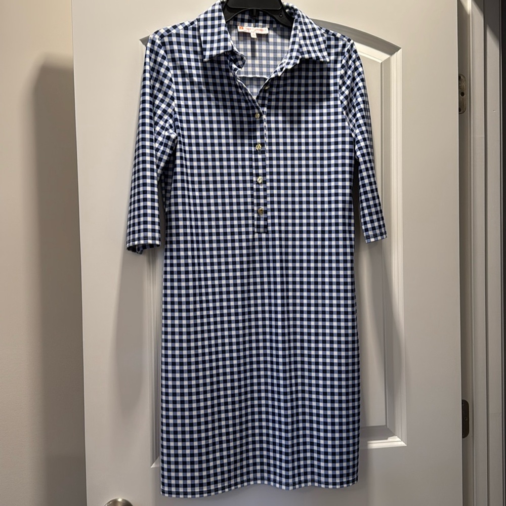 Jude Connally dress- 3/4 sleeve blue and white checkered size M